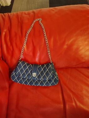 Vera Bradley Quilted Denim Shoulder Bag with Silver Chain